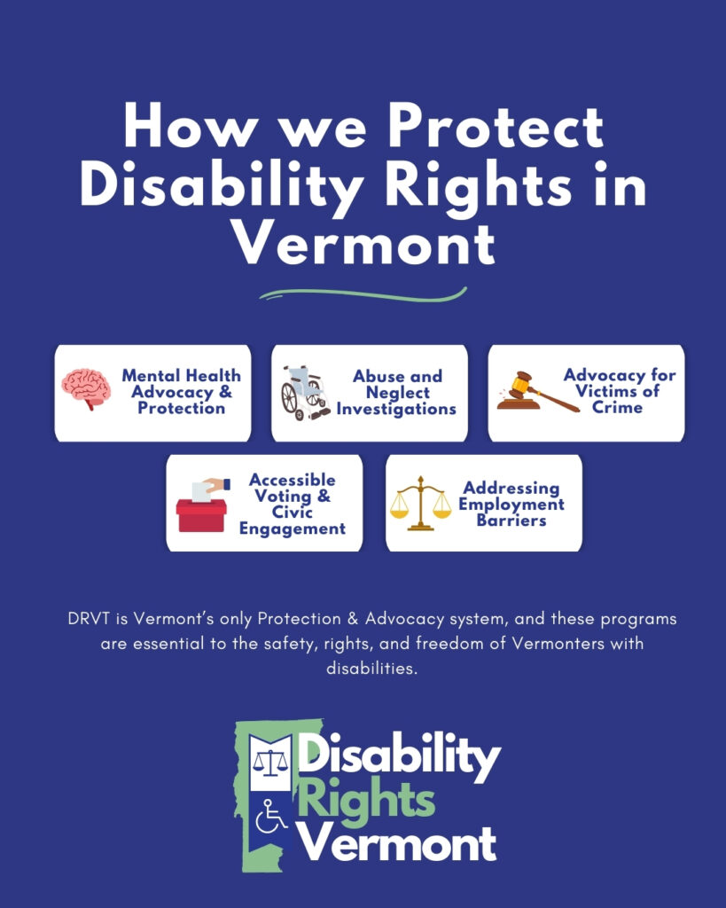 Poster that reads: How we protect disability rights in Vermont,